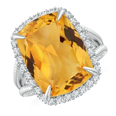 ANGARA GIA CERTIFIED CUSHION CITRINE SPLIT SHANK HALO RING.