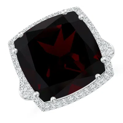 ANGARA GIA CERTIFIED CUSHION GARNET RING WITH DIAMOND HALO