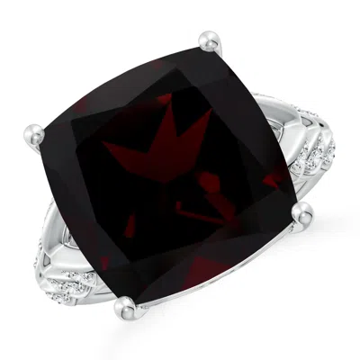 ANGARA GIA CERTIFIED CUSHION GARNET RING WITH LEAF MOTIFS