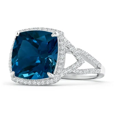 ANGARA GIA CERTIFIED CUSHION LONDON BLUE TOPAZ SPLIT SHANK HALO RING