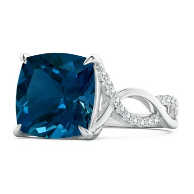 ANGARA GIA CERTIFIED CUSHION LONDON BLUE TOPAZ TWIST INFINITY RING