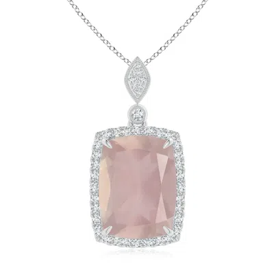 ANGARA GIA CERTIFIED CUSHION RECTANGULAR ROSE QUARTZ PENDANT WITH HALO
