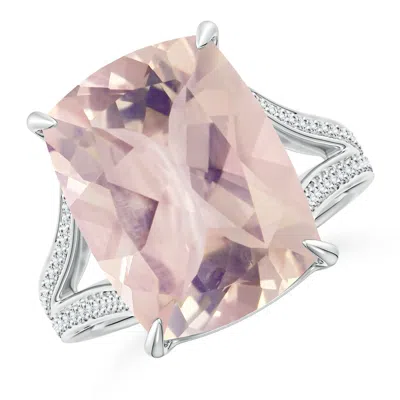 ANGARA GIA CERTIFIED CUSHION RECTANGULAR ROSE QUARTZ SPLIT SHANK RING
