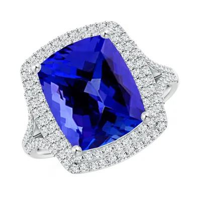 ANGARA GIA CERTIFIED CUSHION TANZANITE DOUBLE HALO COCKTAIL RING