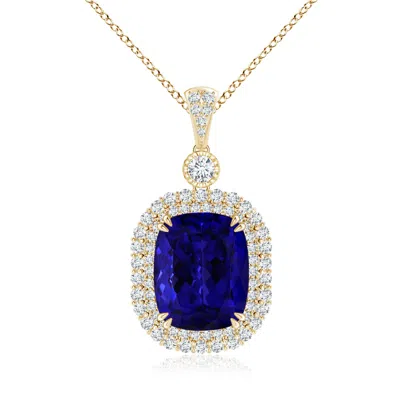 ANGARA GIA CERTIFIED CUSHION TANZANITE DOUBLE HALO PENDANT