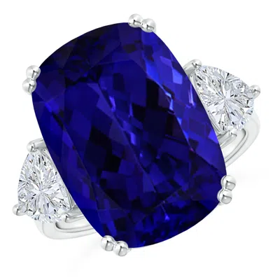 ANGARA GIA CERTIFIED CUSHION TANZANITE RING WITH TRILLION DIAMONDS