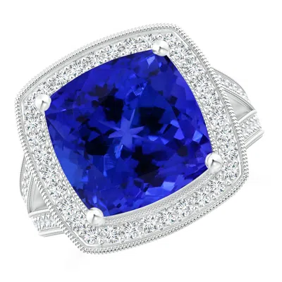 ANGARA GIA CERTIFIED CUSHION TANZANITE SPLIT SHANK HALO RING