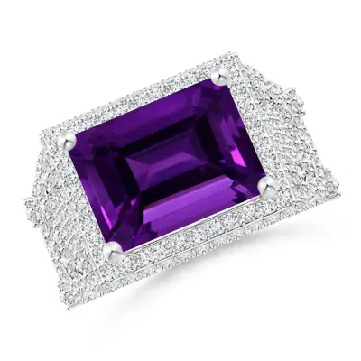 ANGARA GIA CERTIFIED EAST WEST EMERALD-CUT AMETHYST COCKTAIL RING WITH DIAMONDS