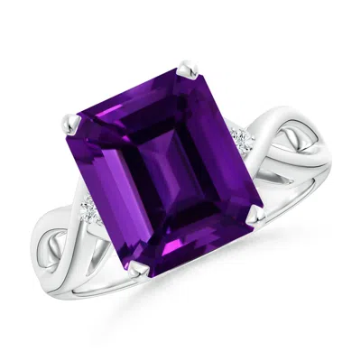 ANGARA GIA CERTIFIED EMERALD-CUT AMETHYST CROSSOVER RING WITH DIAMOND ACCENTS