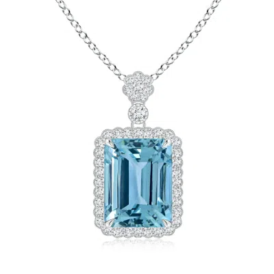 ANGARA GIA CERTIFIED EMERALD CUT AQUAMARINE PENDANT WITH FLORAL BALE