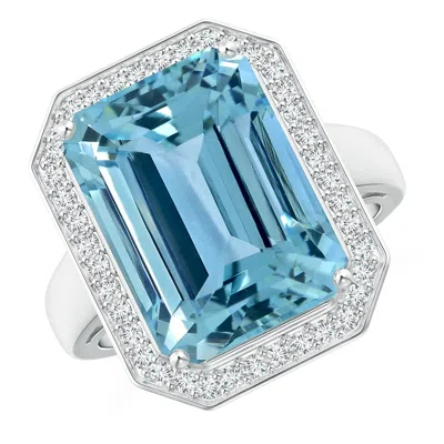 ANGARA GIA CERTIFIED EMERALD CUT AQUAMARINE RING WITH DIAMONDS