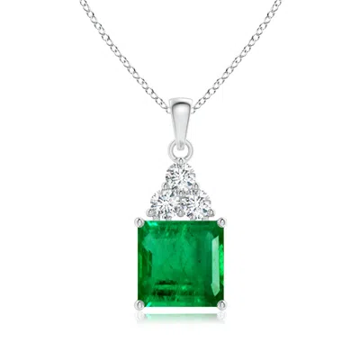 ANGARA GIA CERTIFIED EMERALD SOLITAIRE PENDANT WITH TRIO DIAMONDS
