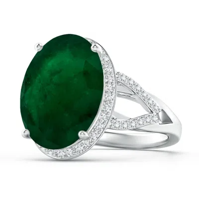 ANGARA GIA CERTIFIED EMERALD SPLIT SHANK RING WITH DIAMOND ACCENTS