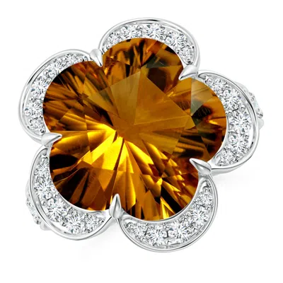 ANGARA GIA CERTIFIED FIVE-PETAL FLOWER CITRINE AND DIAMOND HALO RING