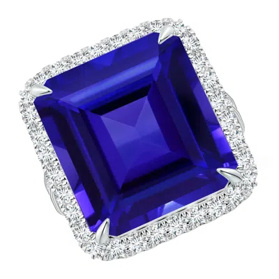 ANGARA GIA CERTIFIED OCTAGONAL TANZANITE HALO RING WITH MILGRAIN