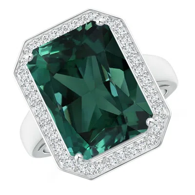 ANGARA GIA CERTIFIED OCTAGONAL TEAL COLOR SAPPHIRE RING WITH DIAMONDS
