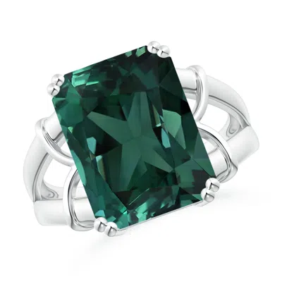 ANGARA GIA CERTIFIED OCTAGONAL TEAL COLOR SAPPHIRE SPLIT SHANK RING