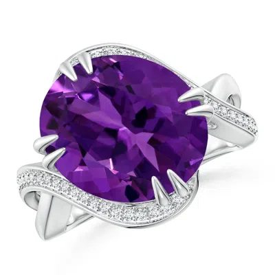ANGARA GIA CERTIFIED OVAL AMETHYST BYPASS RING WITH DIAMOND ACCENTS