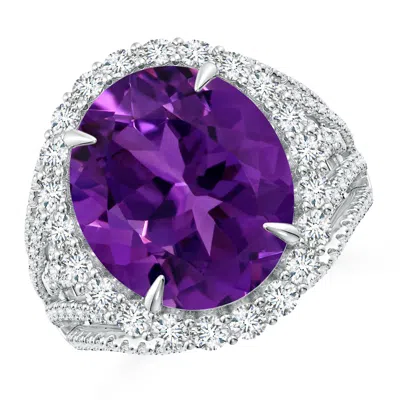 ANGARA GIA CERTIFIED OVAL AMETHYST HALO RING WITH V-SHAPED SHANK