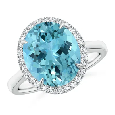 ANGARA GIA CERTIFIED OVAL AQUAMARINE CATHEDRAL RING