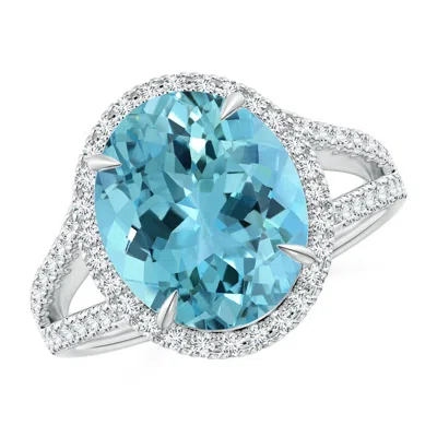 ANGARA GIA CERTIFIED OVAL AQUAMARINE SPLIT SHANK RING WITH HALO