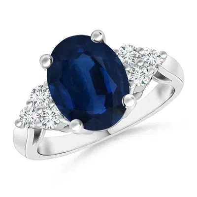 ANGARA GIA CERTIFIED OVAL BLUE SAPPHIRE RING WITH TRIO DIAMONDS