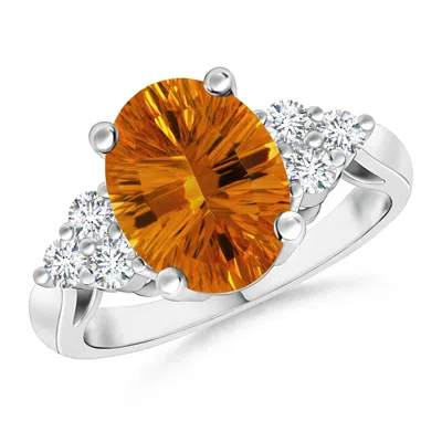 ANGARA GIA CERTIFIED OVAL CITRINE RING WITH TRIO DIAMONDS