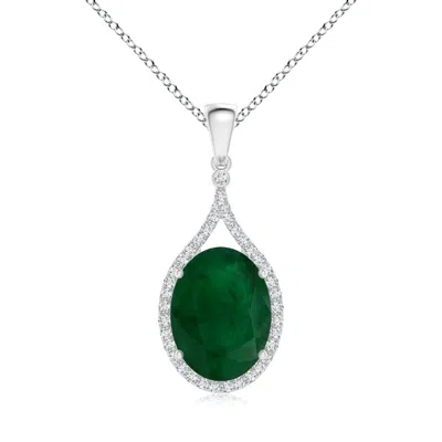ANGARA GIA CERTIFIED OVAL EMERALD LOOP PENDANT WITH DIAMOND HALO