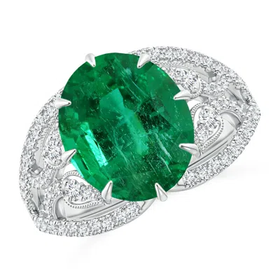 ANGARA GIA CERTIFIED OVAL EMERALD SOLITAIRE RING WITH LEAF MOTIFS
