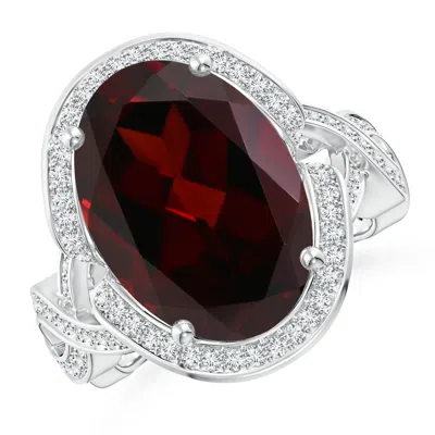 ANGARA GIA CERTIFIED OVAL GARNET INFINITY SHANK RING WITH HALO