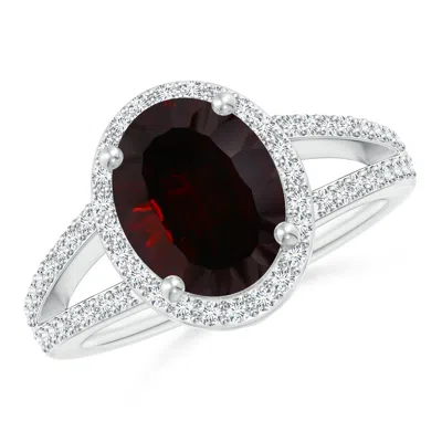 ANGARA GIA CERTIFIED OVAL GARNET SPLIT SHANK HALO RING