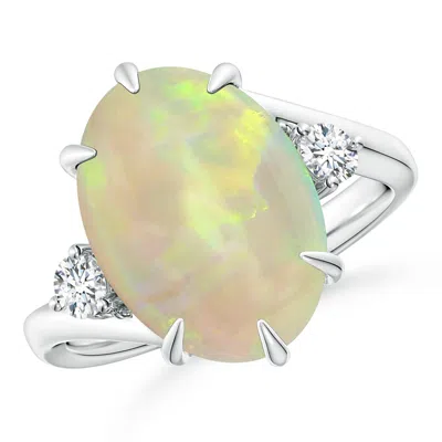 ANGARA GIA CERTIFIED OVAL OPAL AND DIAMOND BYPASS RING