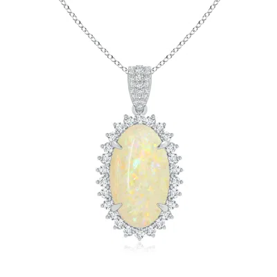 ANGARA GIA CERTIFIED OVAL OPAL PENDANT WITH DIAMOND FLORAL HALO