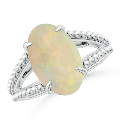 ANGARA GIA CERTIFIED OVAL OPAL RING WITH BEADED SPLIT SHANK