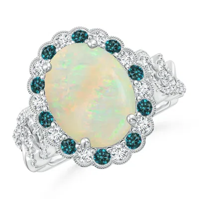 ANGARA GIA CERTIFIED OVAL OPAL RING WITH BLUE & WHITE DIAMONDS