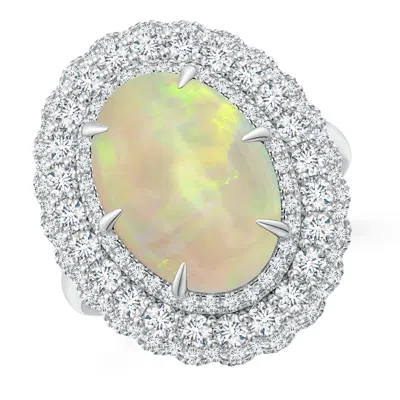 ANGARA GIA CERTIFIED OVAL OPAL RING WITH DIAMOND TRIPLE HALO