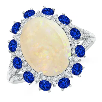 ANGARA GIA CERTIFIED OVAL OPAL RING WITH SAPPHIRE & DIAMOND HALO