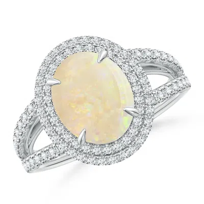 ANGARA GIA CERTIFIED OVAL OPAL SPLIT SHANK DOUBLE HALO RING