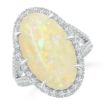 ANGARA GIA CERTIFIED OVAL OPAL SPLIT SHANK RING WITH DIAMOND HALO