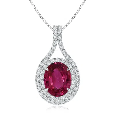 ANGARA GIA CERTIFIED OVAL PINK SAPPHIRE AND DIAMOND DOUBLE HALO PENDANT