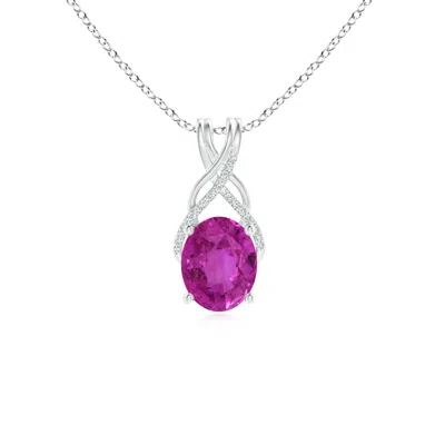 ANGARA GIA CERTIFIED OVAL PINK SAPPHIRE CRISS CROSS PENDANT WITH DIAMONDS