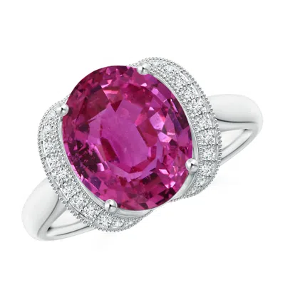 ANGARA GIA CERTIFIED OVAL PINK SAPPHIRE RING WITH DIAMOND HALF HALO