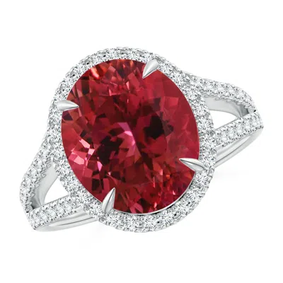 ANGARA GIA CERTIFIED OVAL PINK TOURMALINE SPLIT SHANK RING WITH HALO