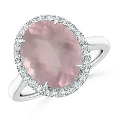 ANGARA GIA CERTIFIED OVAL ROSE QUARTZ CATHEDRAL RING