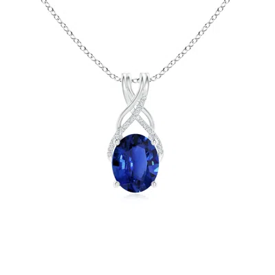 ANGARA GIA CERTIFIED OVAL SAPPHIRE CRISS CROSS PENDANT WITH DIAMONDS