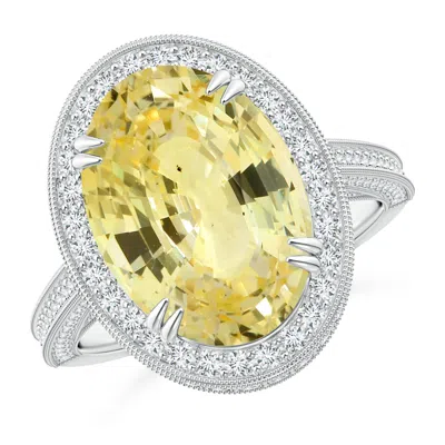 ANGARA GIA CERTIFIED OVAL YELLOW SAPPHIRE HALO RING WITH MILGRAIN
