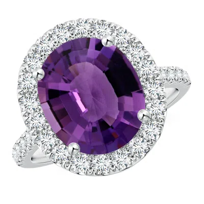 ANGARA GIA CERTIFIED PRONG-SET OVAL AMETHYST HALO RING WITH DIAMONDS