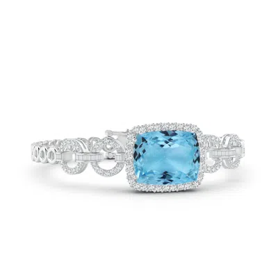 ANGARA GIA CERTIFIED RECTANGULAR CUSHION AQUAMARINE MULTI-LINK BRACELET WITH HALO