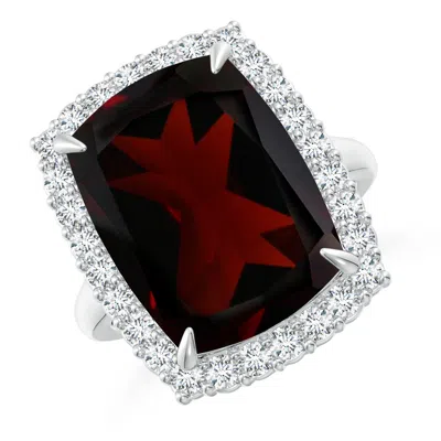 ANGARA GIA CERTIFIED RECTANGULAR CUSHION GARNET RING WITH DIAMOND HALO