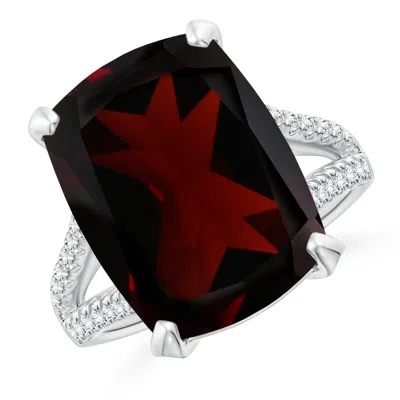 ANGARA GIA CERTIFIED RECTANGULAR CUSHION GARNET SPLIT SHANK RING WITH DIAMONDS
